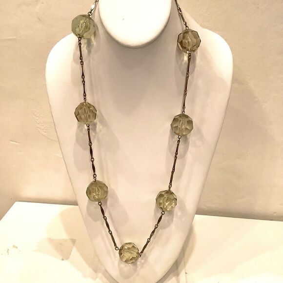 Citrine Simulated Acrylic Crystal like Faceted Necklace Large Orb Extra Long - Picture 1 of 5